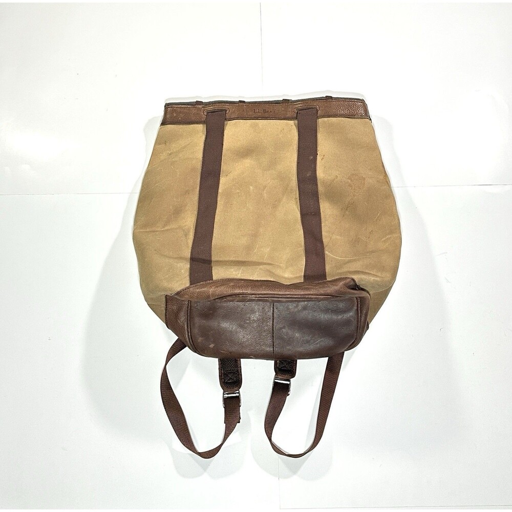 Vintage LL Bean Maine Rucksack Backpack Brown Canvas Leather Hiking Bag Military